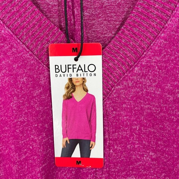 NEW Buffalo Women's M David Bitton Raspberry Long Sleeve V-Neck Cozy Top - Picture 4 of 7